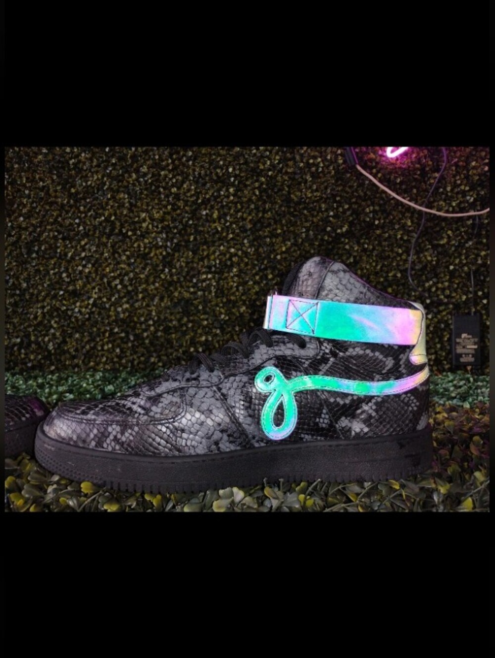 JOHN GEIGER [NWOB] Men’s Shoe BLACK Python Multi Reflective GF-01 Highs SIZE 10